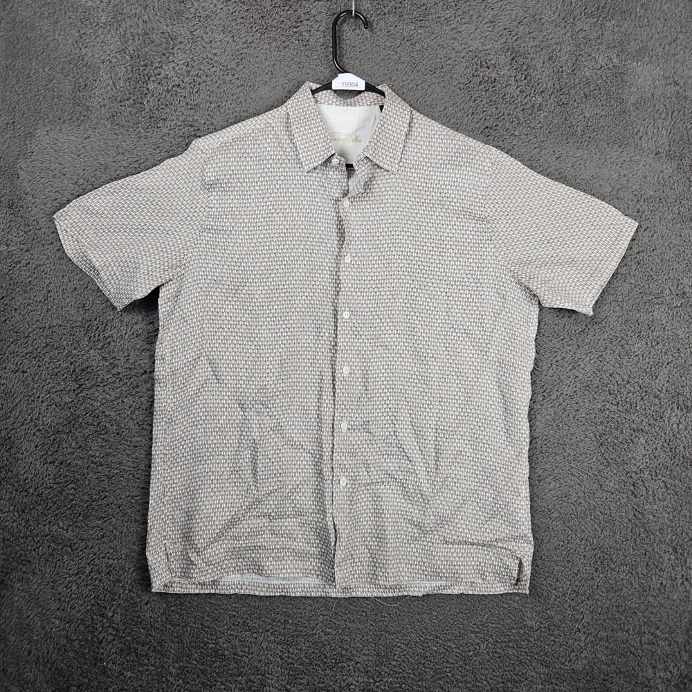 Tasso Elba Mens Large 100% Linen Short Sleeve‎ Button Down Shirt Geometric Print